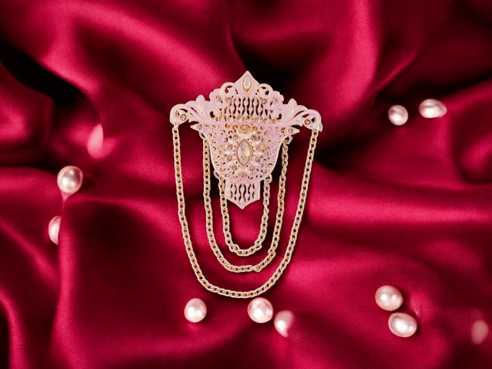 Elegant Groom's Brooch with Chain Detailing - Pink