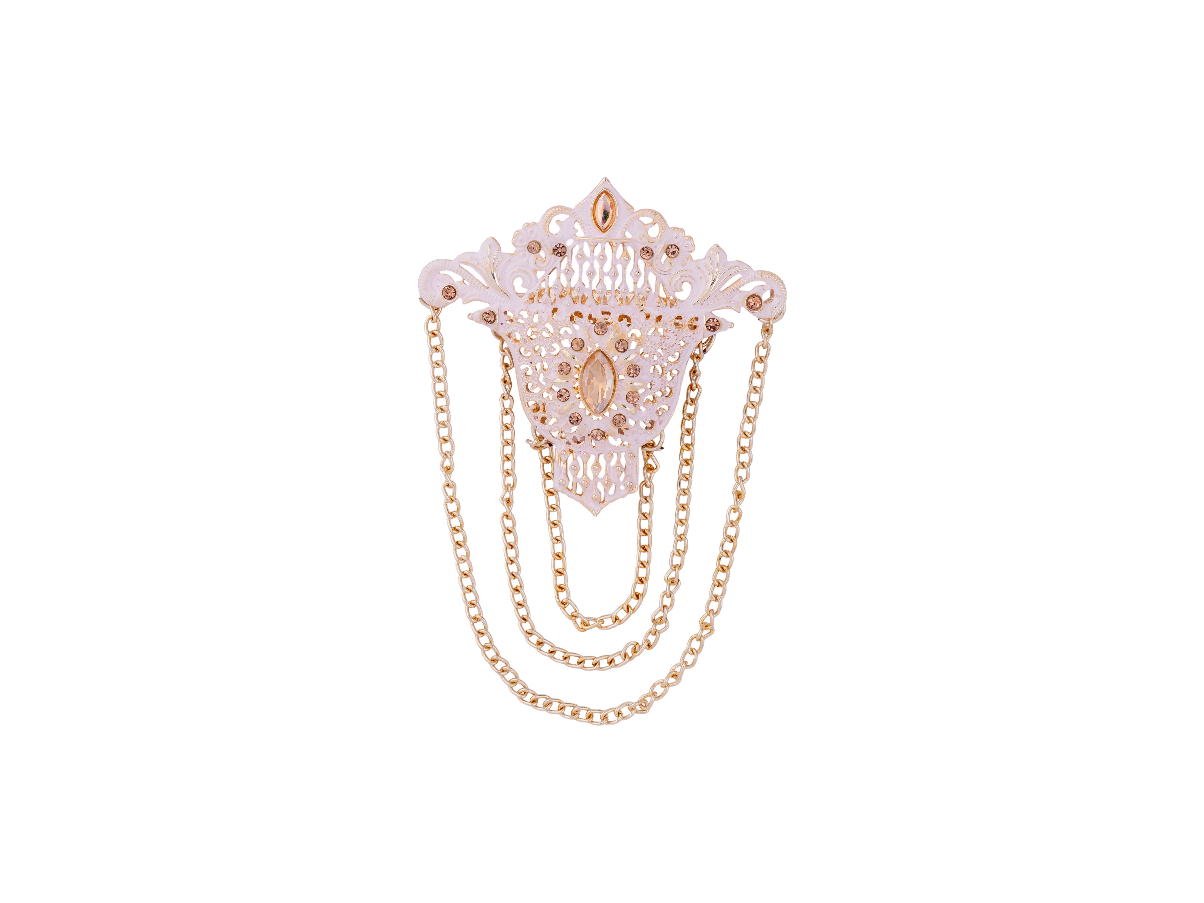 Elegant Groom's Brooch with Chain Detailing - Pink
