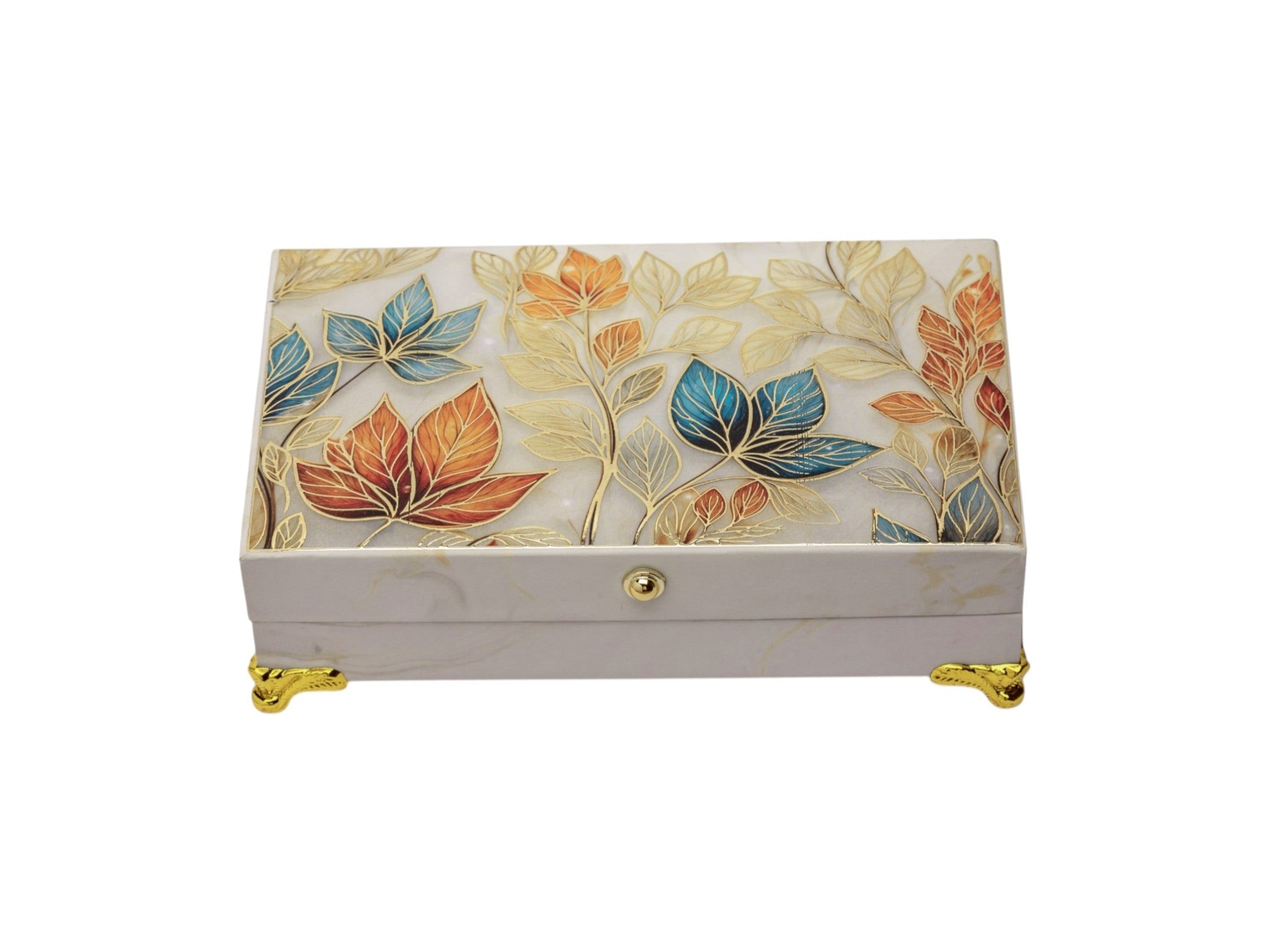 Elegant Multicolor Leaf Design Cash Box