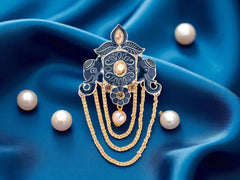 Royal Pearl & Kundan Groom's Brooch - Peach
