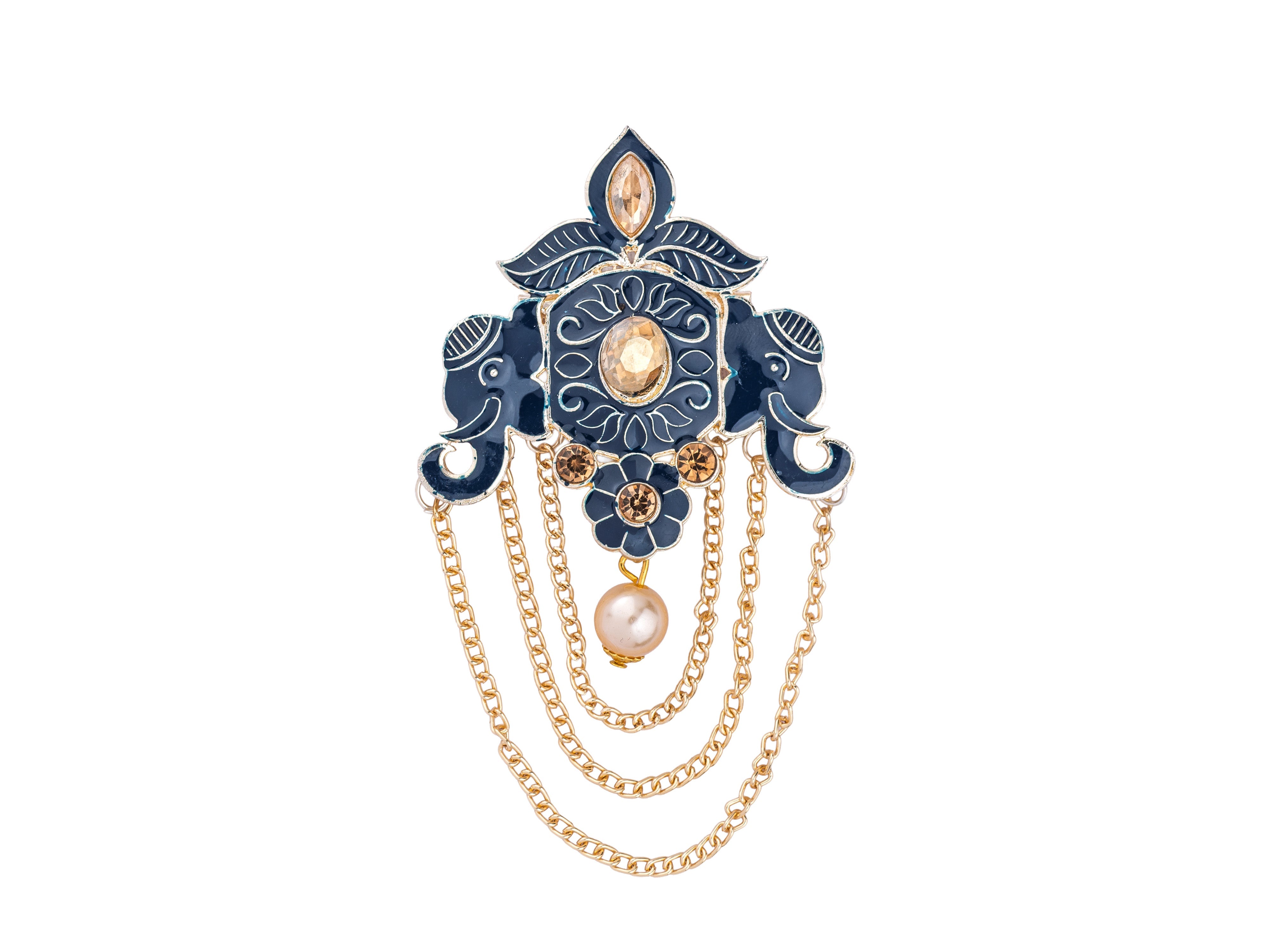 Royal Pearl & Kundan Groom's Brooch - Peach