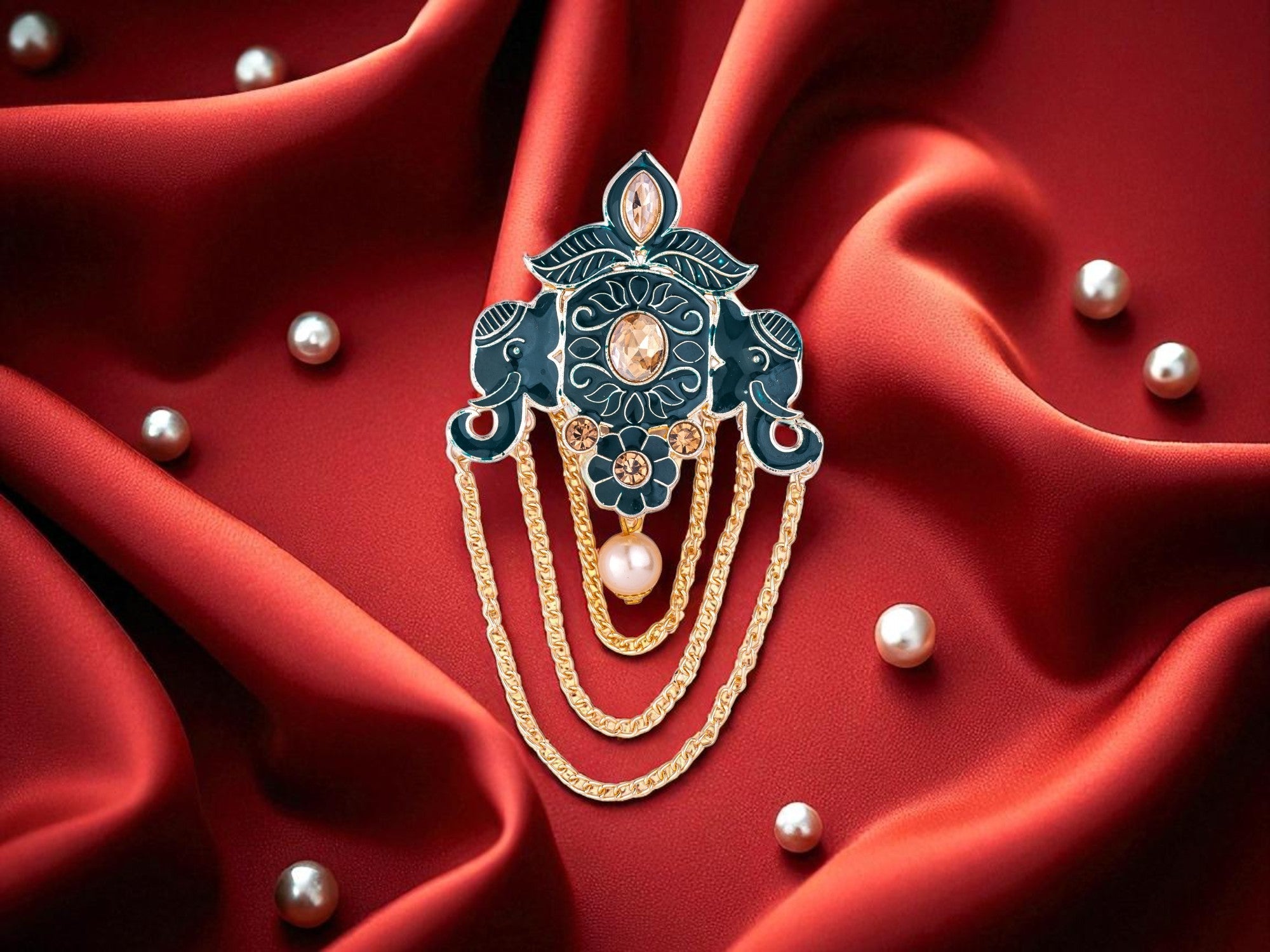Royal Pearl & Kundan Groom's Brooch - Peach