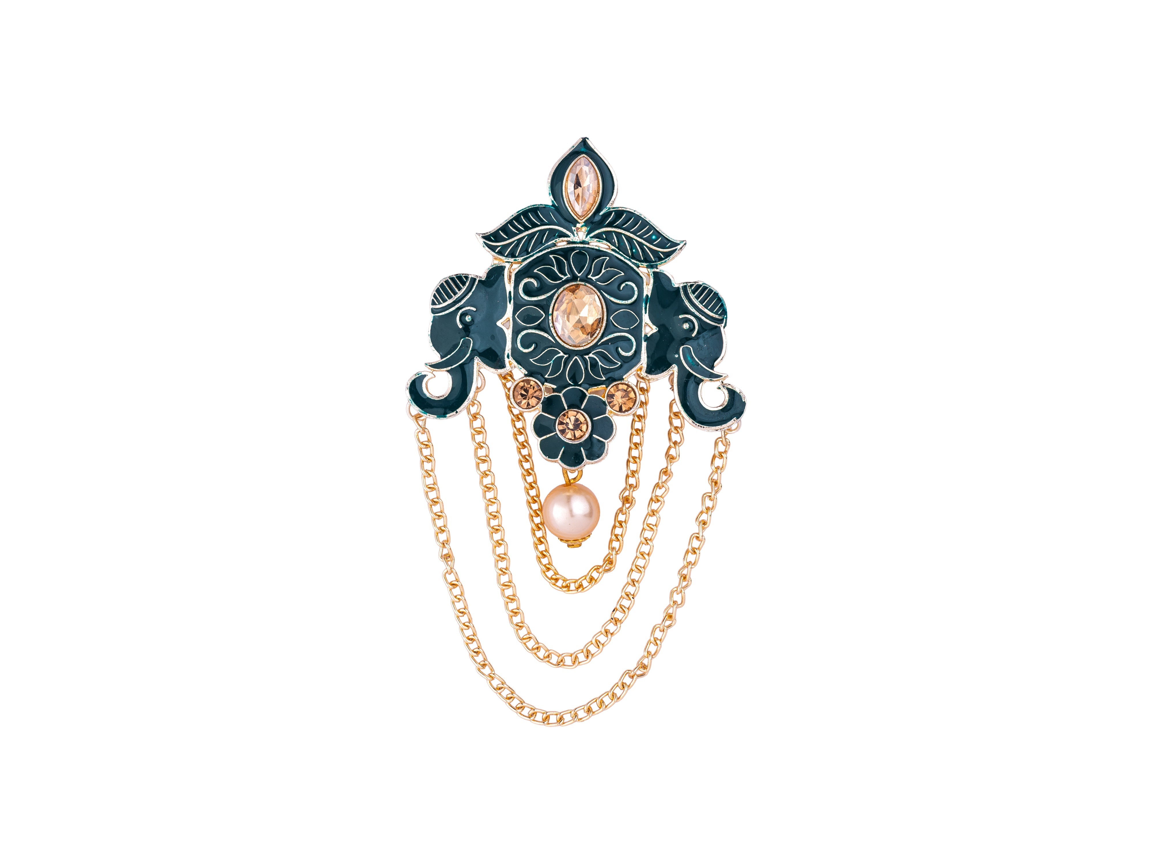 Royal Pearl & Kundan Groom's Brooch - Peach