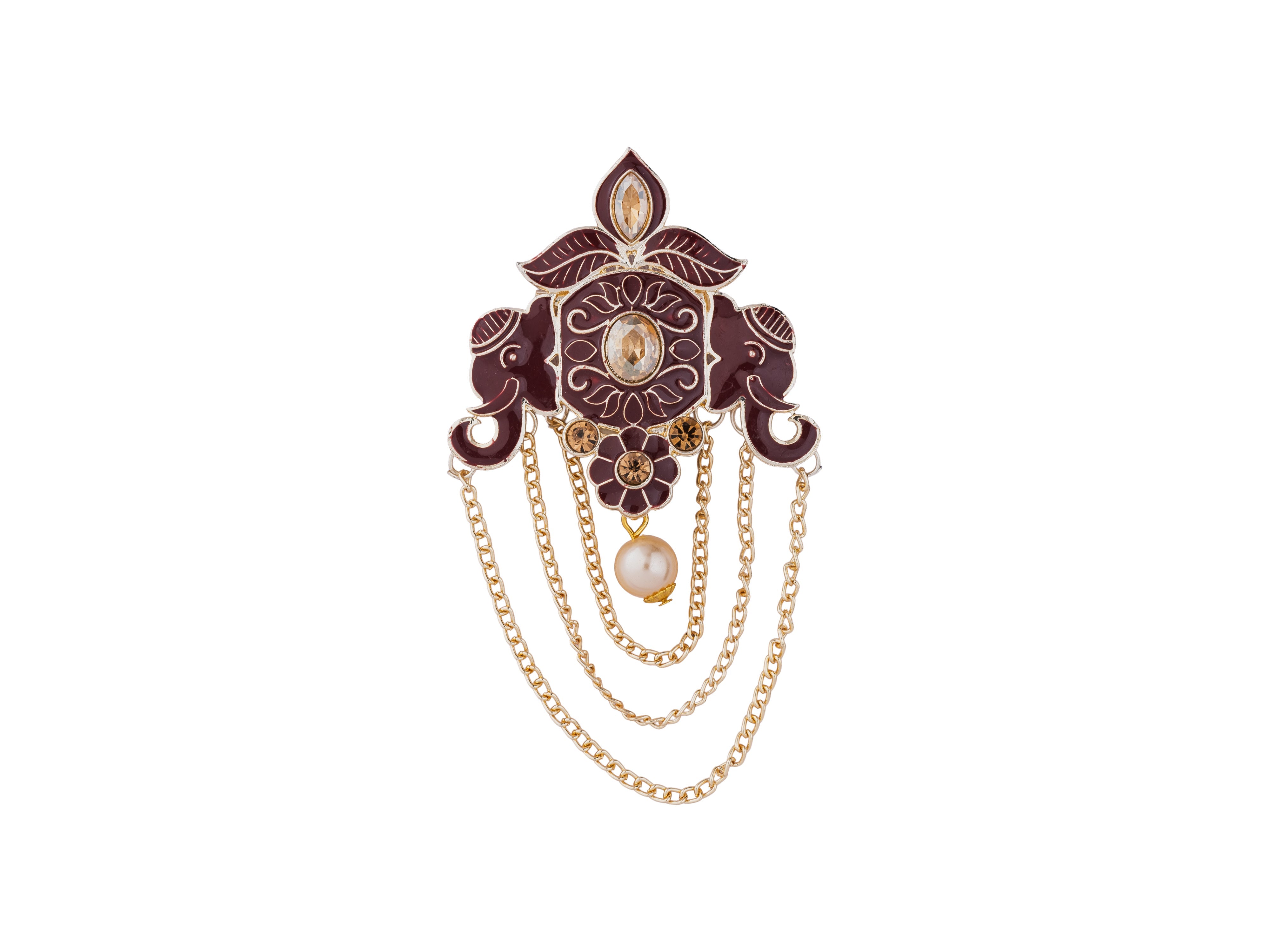 Royal Pearl & Kundan Groom's Brooch - Peach