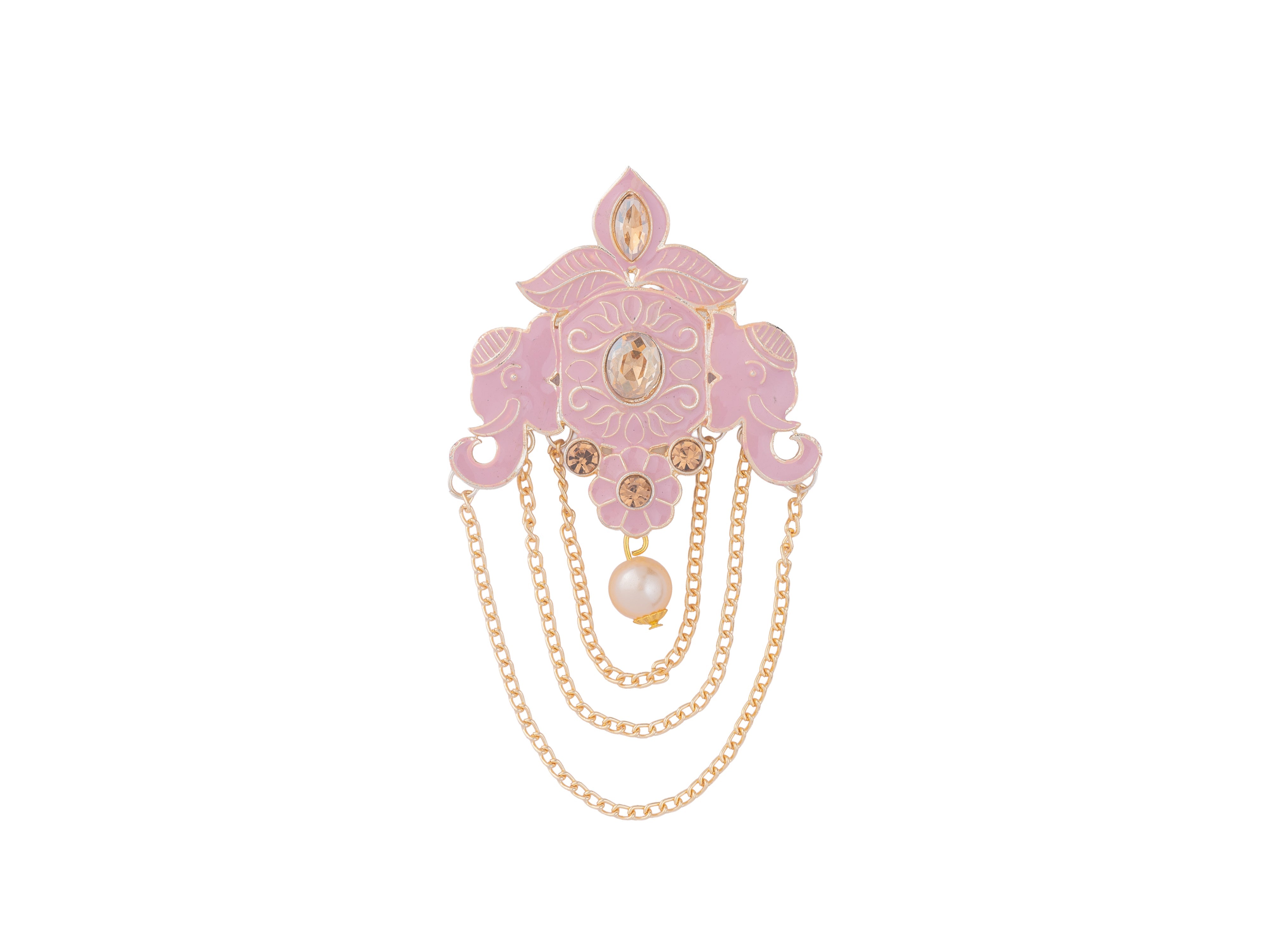 Royal Pearl & Kundan Groom's Brooch - Peach