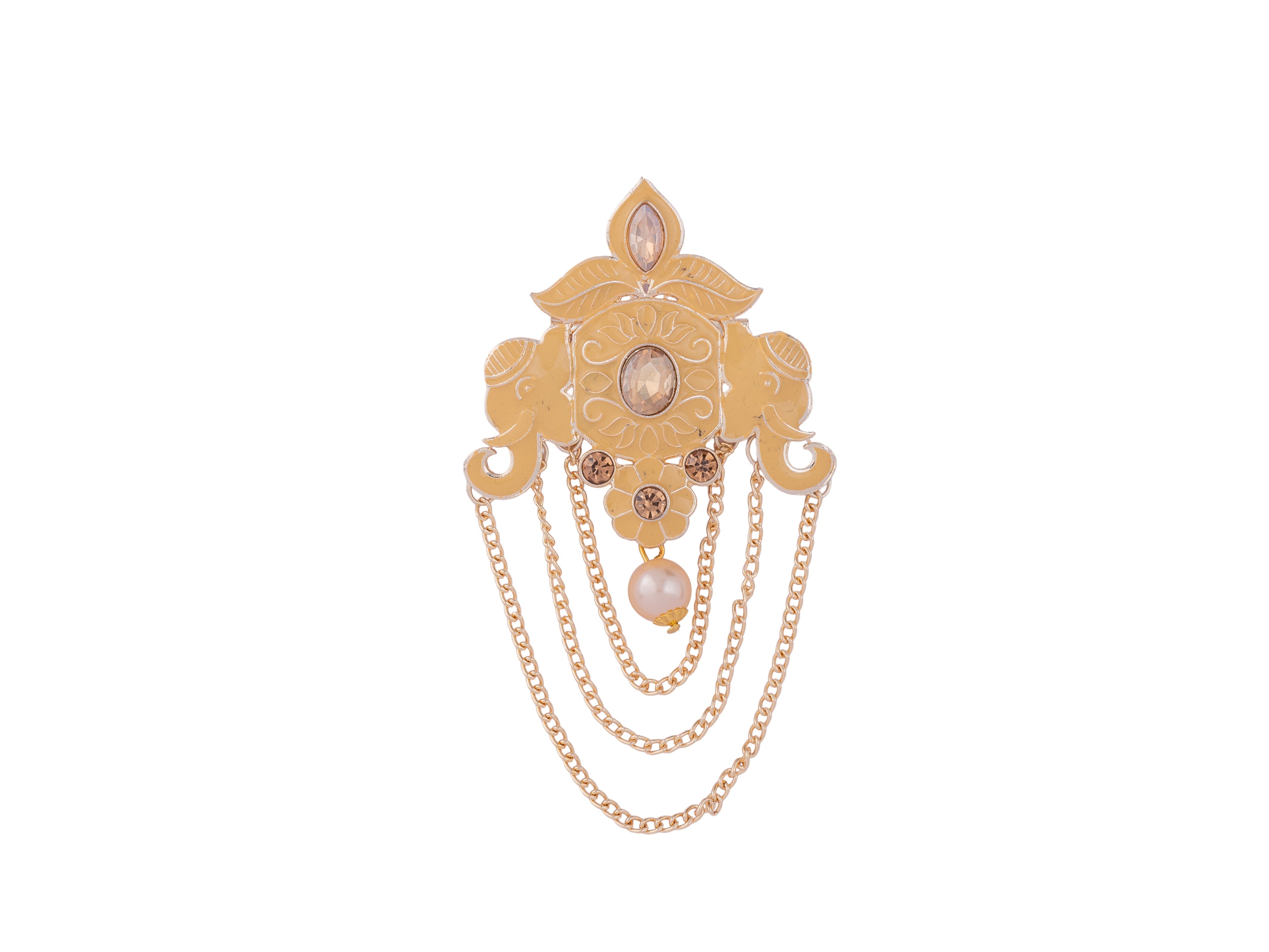 Royal Pearl & Kundan Groom's Brooch - Peach