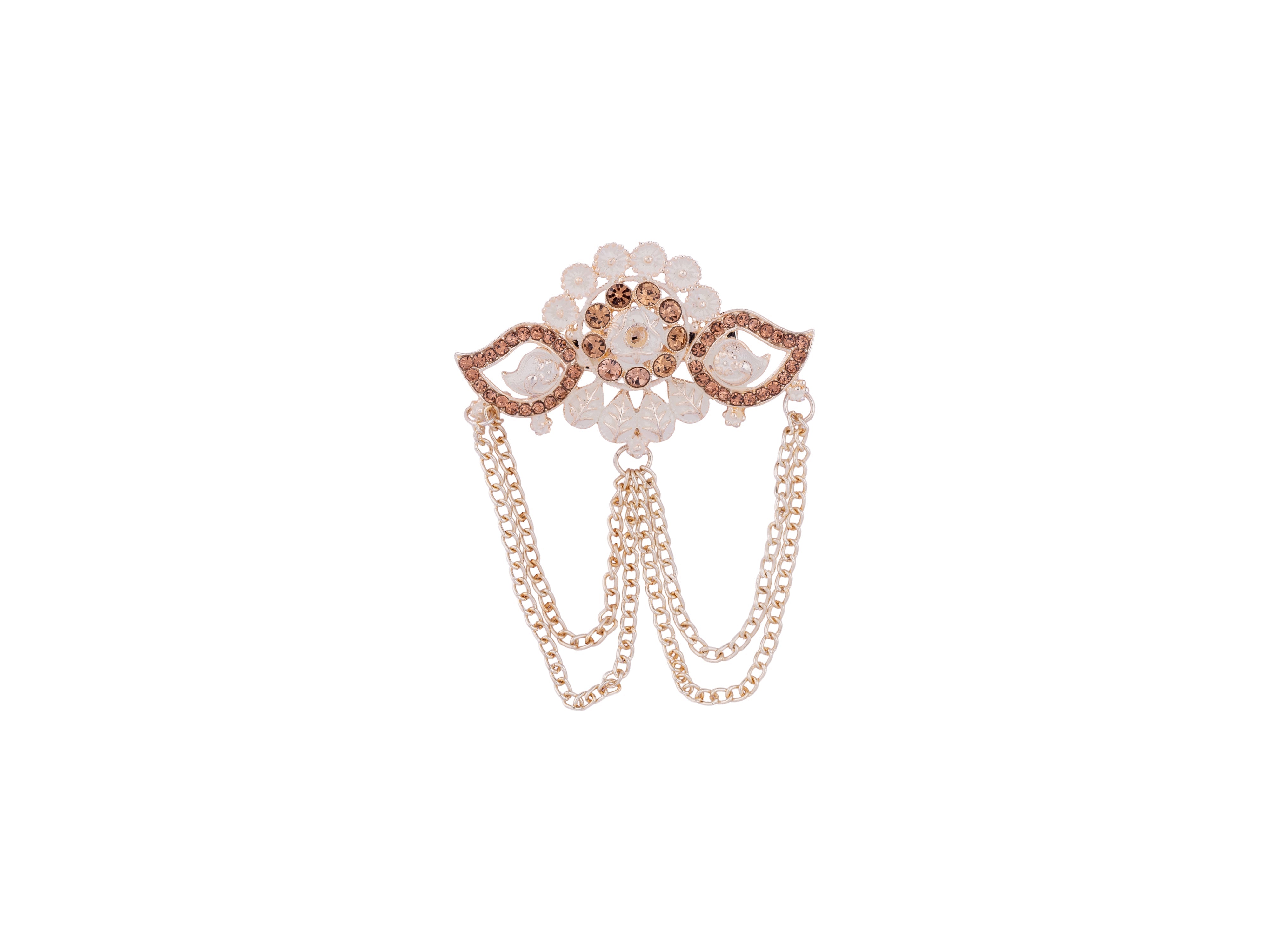 Floral Designer Groom's Brooch with Dual Chain - Peach