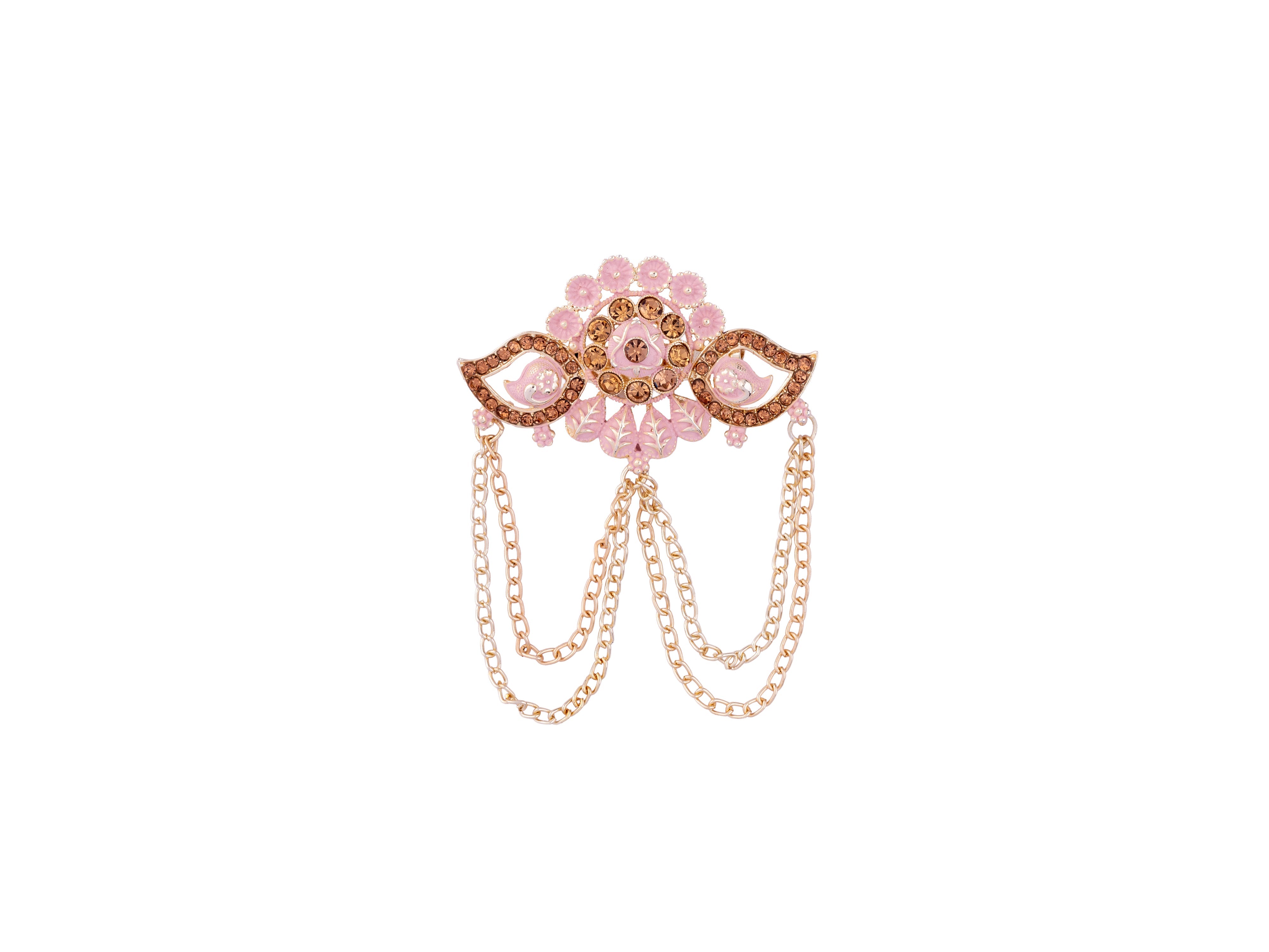 Floral Designer Groom's Brooch with Dual Chain - Peach