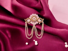 Floral Designer Groom's Brooch with Dual Chain - Peach