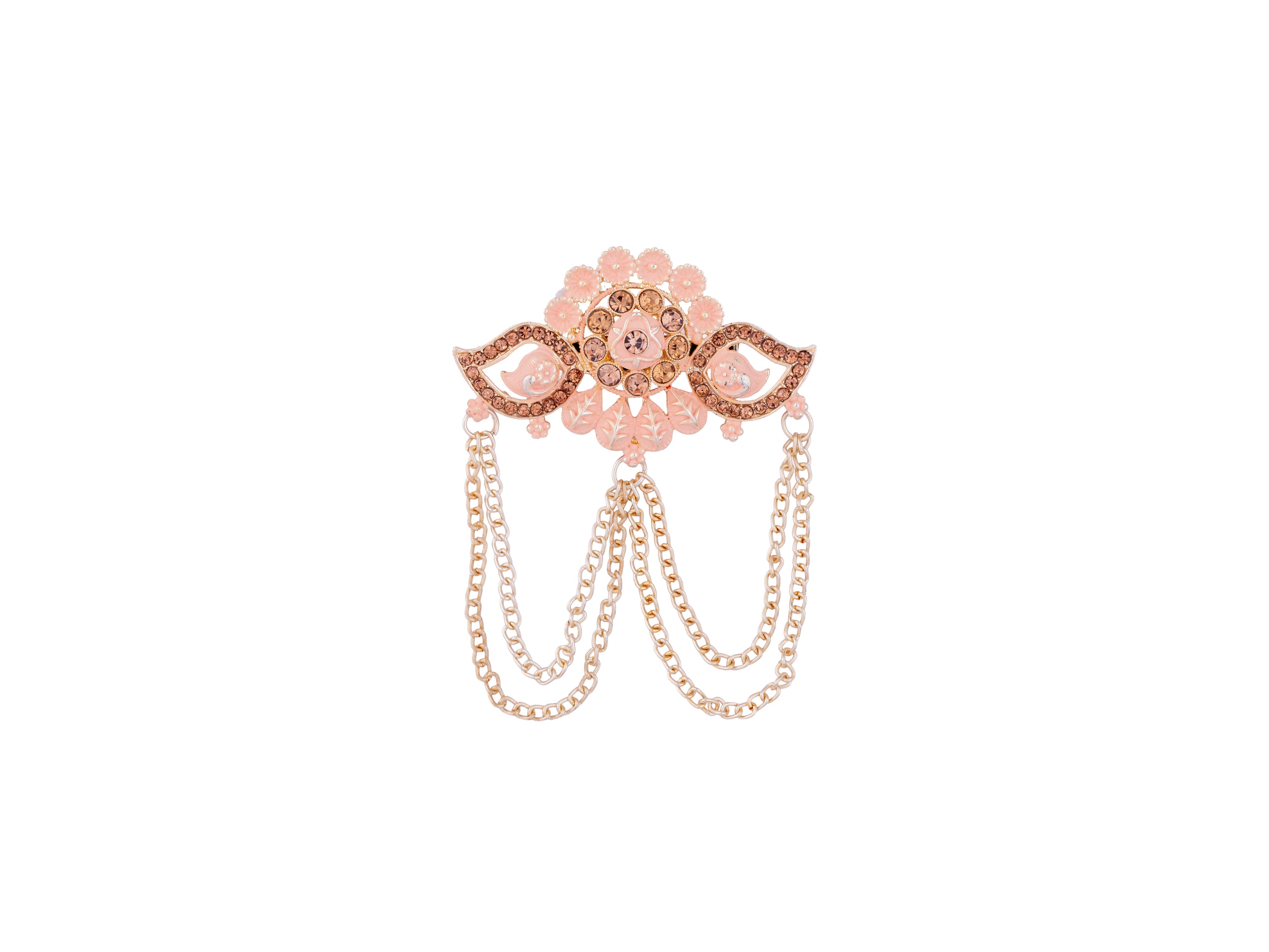 Floral Designer Groom's Brooch with Dual Chain - Peach