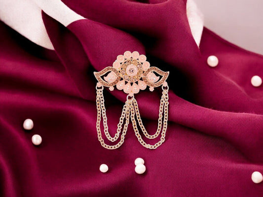 Floral Designer Groom's Brooch with Dual Chain - Peach