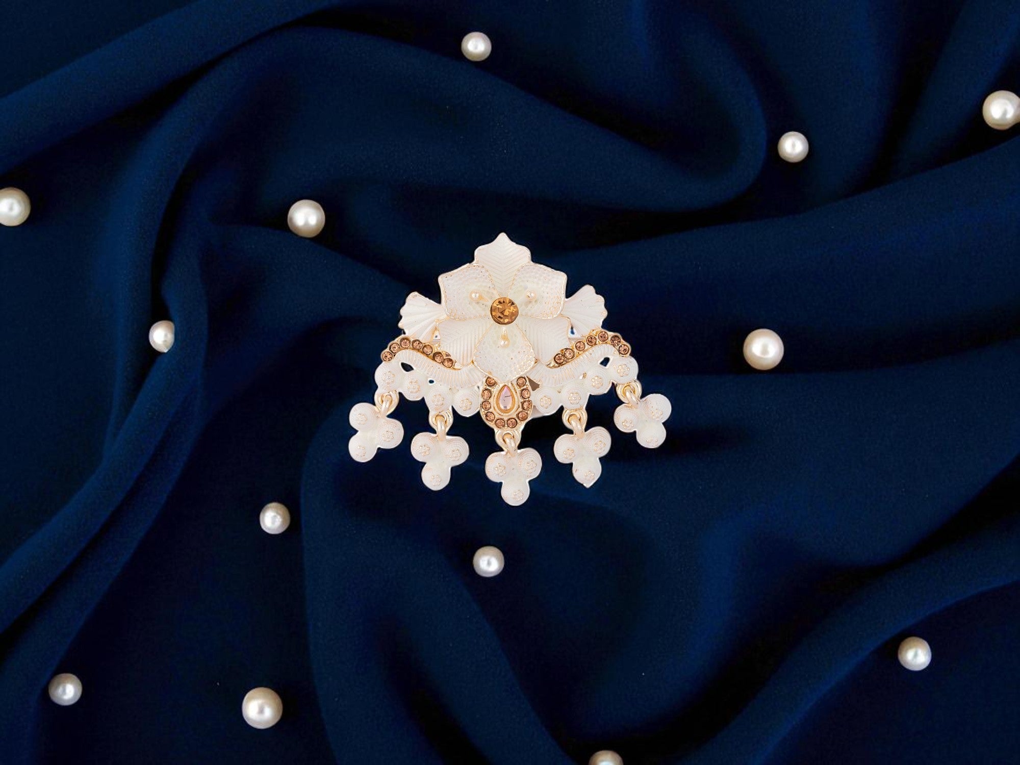 Royal Pearl & Kundan Groom's Brooch - Peach