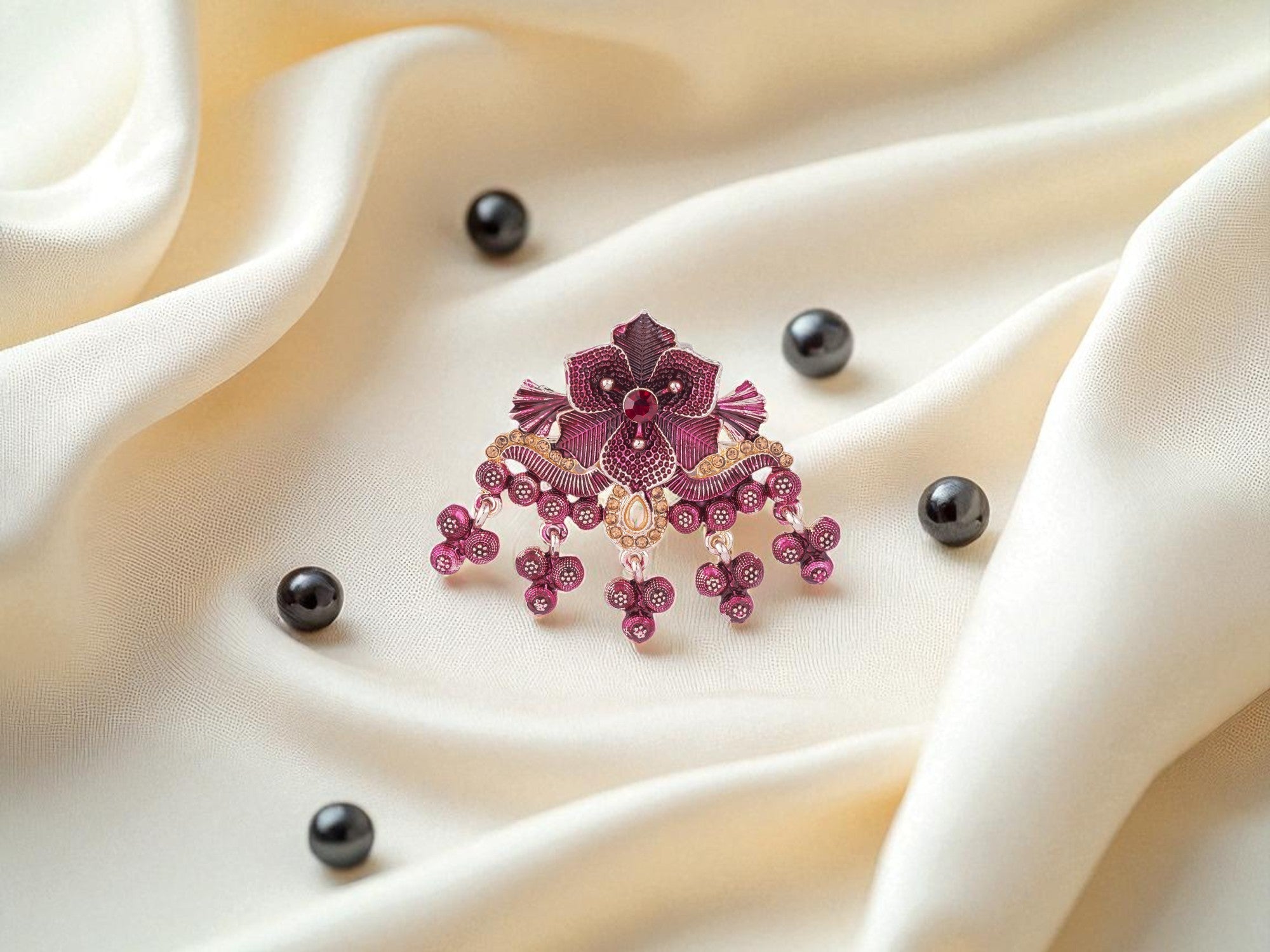 Royal Pearl & Kundan Groom's Brooch - Peach