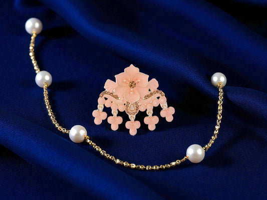 Royal Pearl & Kundan Groom's Brooch - Peach