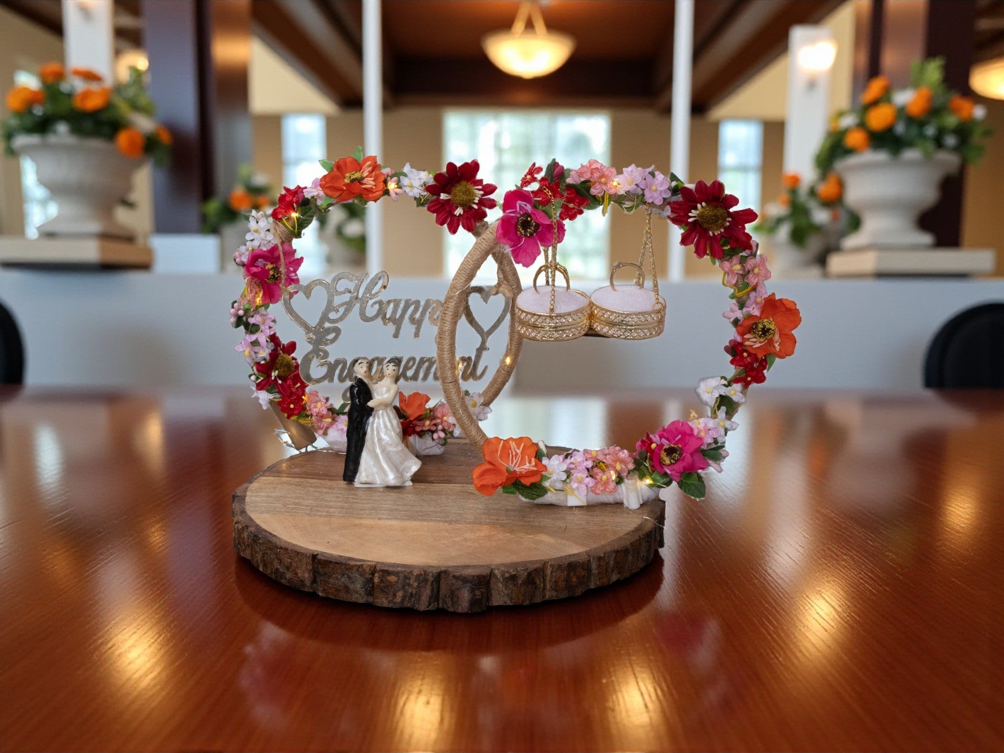 Floral Heart Design & Figurine Engagement Ring Platter