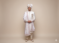 White Groom’s Pagdi with Embroidered Safa & Pearl Kalgi