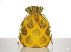 Traditional yellow & Gold Brocade Potli Bag (pack of 10)