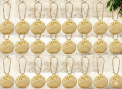 Bandhani Style Round Potli Bag with Golden Handle - Cream