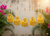 Embellished Silk Potli Bag with Beaded Handle Yellow