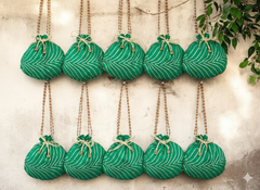 Bandhani Style Round Potli Bag with Golden Handle - Green