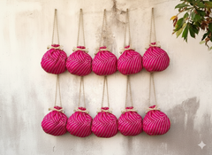 Bandhani Style Round Potli Bag with Golden Handle - Pink