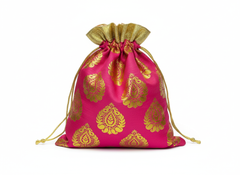 Traditional Pink & Gold Brocade Potli Bag (pack of 10))