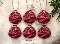 Bandhani Style Round Potli Bag with Golden Handle - Red