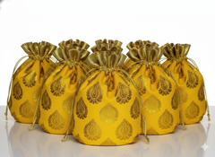 Traditional yellow & Gold Brocade Potli Bag (pack of 10)
