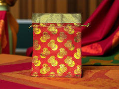 Traditional Red & Gold Brocade Potli Bag (pack of 10)