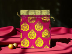 Traditional Pink & Gold Brocade Potli Bag (pack of 10))