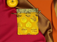 Traditional yellow & Gold Brocade Potli Bag (pack of 10)
