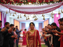 Golden Floral Hangings & Bead Chains Bridal Entry Chadar with