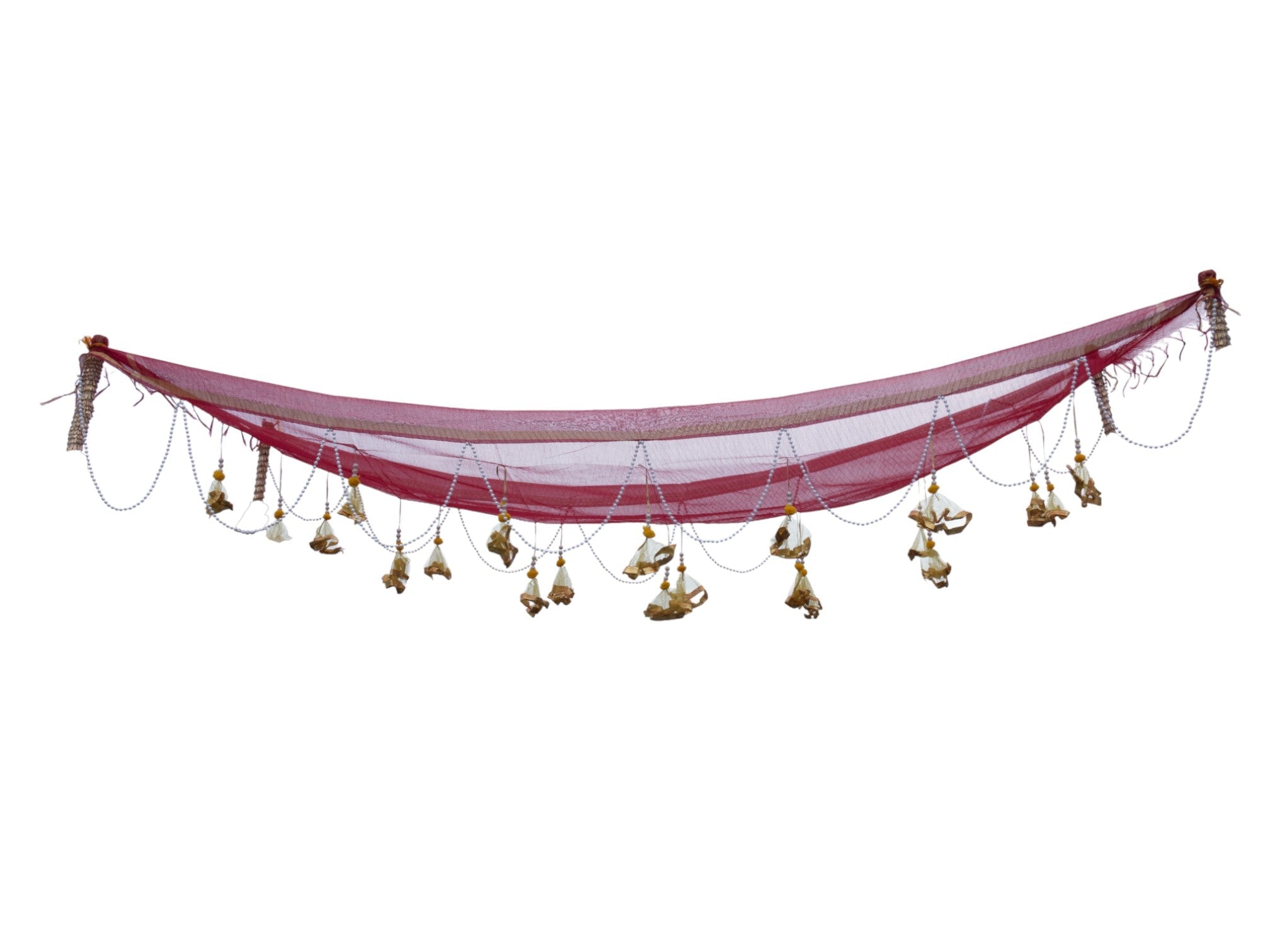 Golden Floral Hangings & Bead Chains Bridal Entry Chadar with