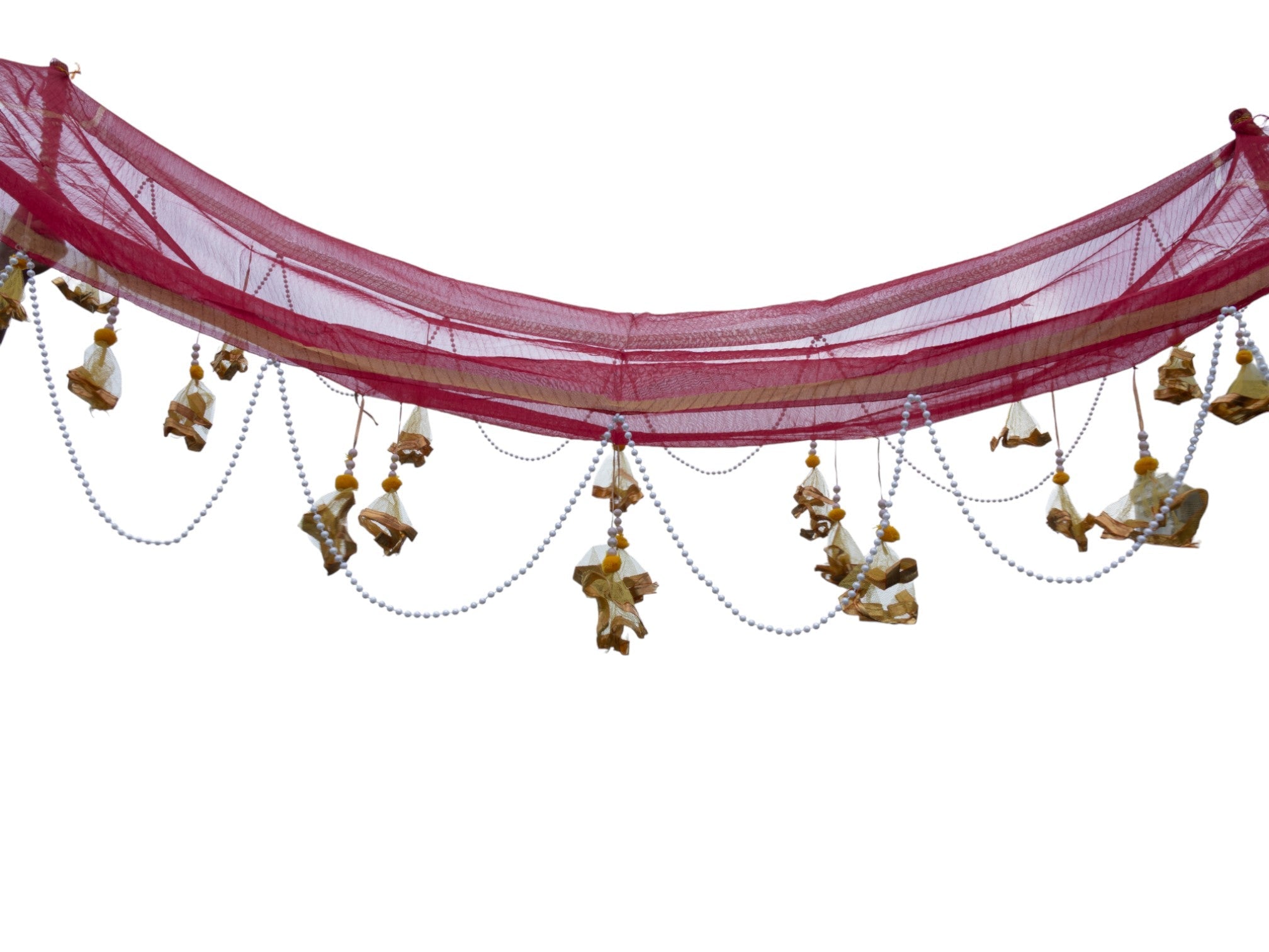 Golden Floral Hangings & Bead Chains Bridal Entry Chadar with