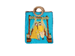 Haldi Themed Potli Bag with Designer Handle - Blue - Image 2