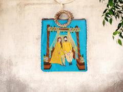 Haldi Themed Potli Bag with Designer Handle - Blue - Image 1