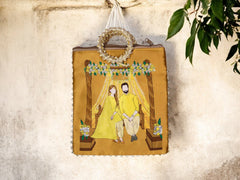 Haldi Themed Potli Bag with Designer Handle - Mustard - Image 1