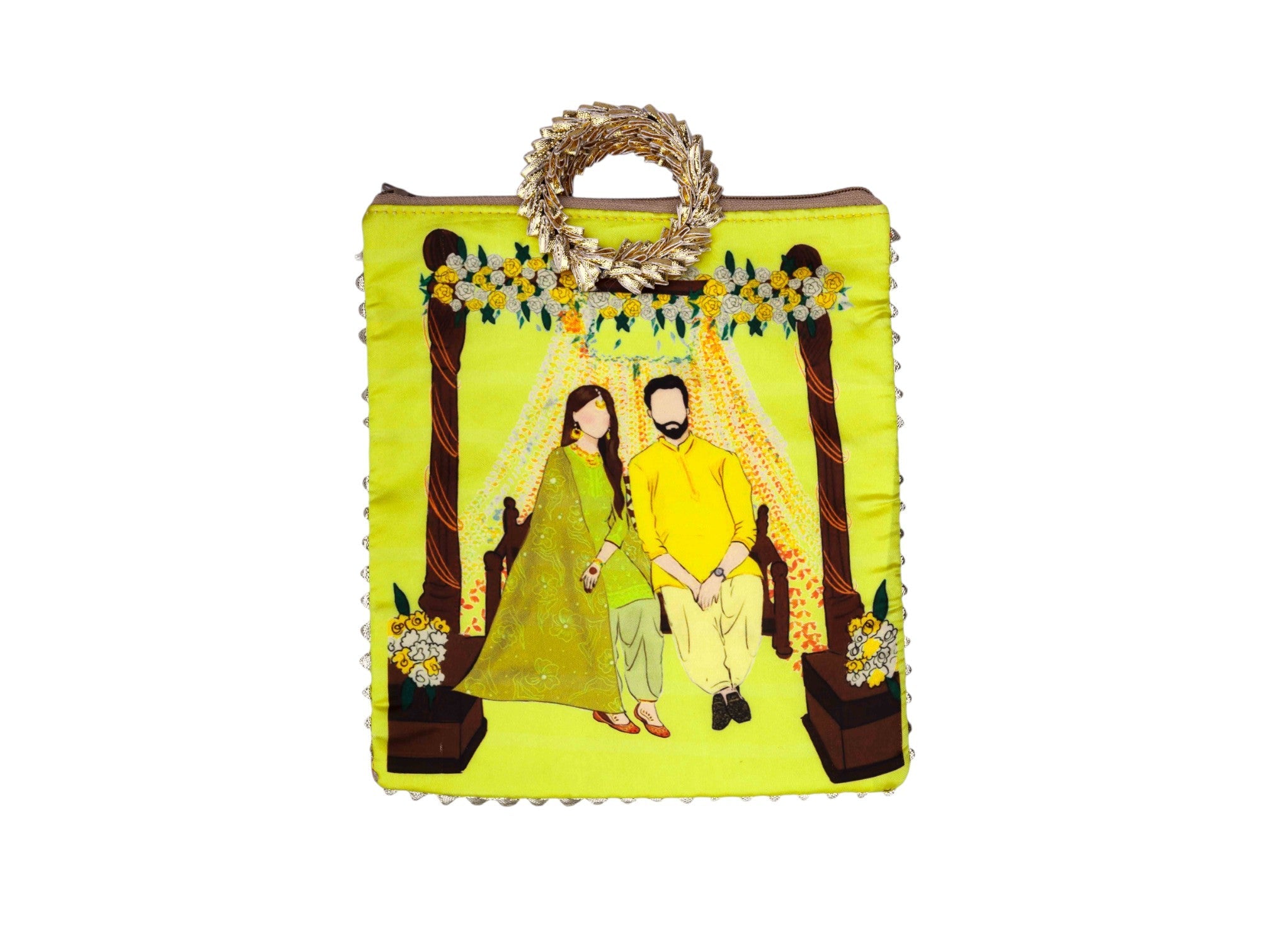 Haldi Themed Potli Bag with Designer Handle - Yellow - Image 2