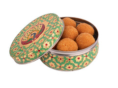 Handcrafted Meenakari Steel Laddoo Box | Green (Pack of 3)