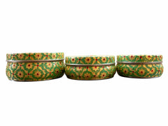 Handcrafted Meenakari Steel Laddoo Box | Green (Pack of 3)