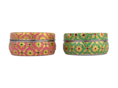 Handcrafted Meenakari Steel Ladoo box | pink-green (Large)