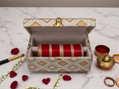 Handcrafted Pearl & Brocade Chooda Box - Blue