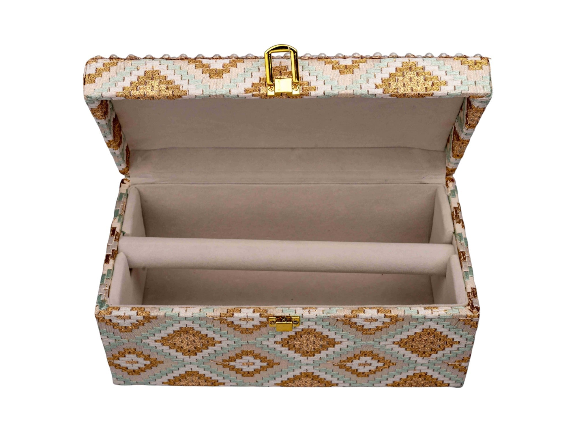 Handcrafted Pearl & Brocade Chooda Box - Blue