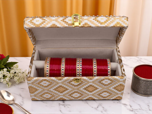 Handcrafted Pearl & Brocade Chooda Box - Golden