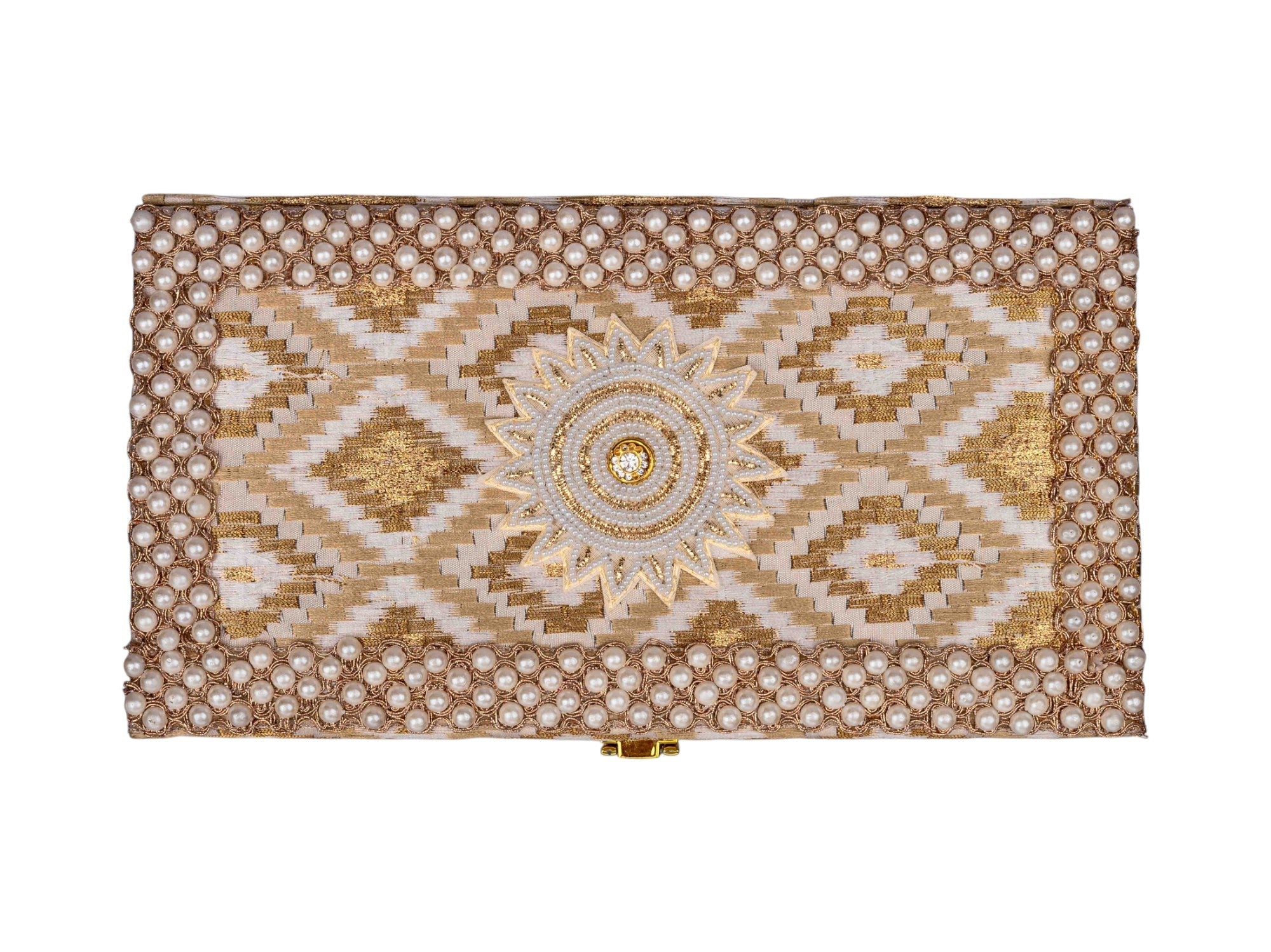 Handcrafted Pearl & Brocade Chooda Box - Golden