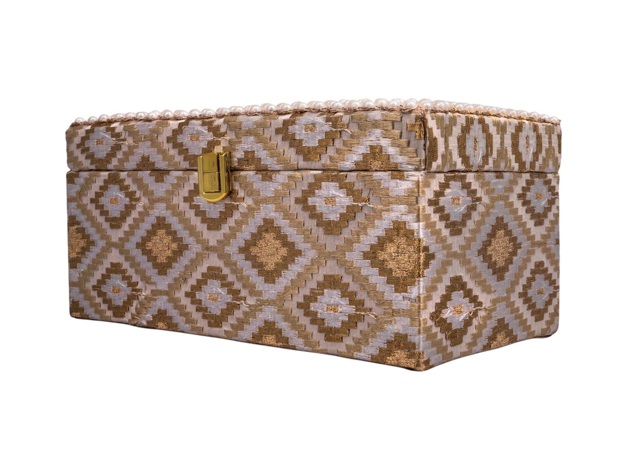 Handcrafted Pearl & Brocade Chooda Box - Golden