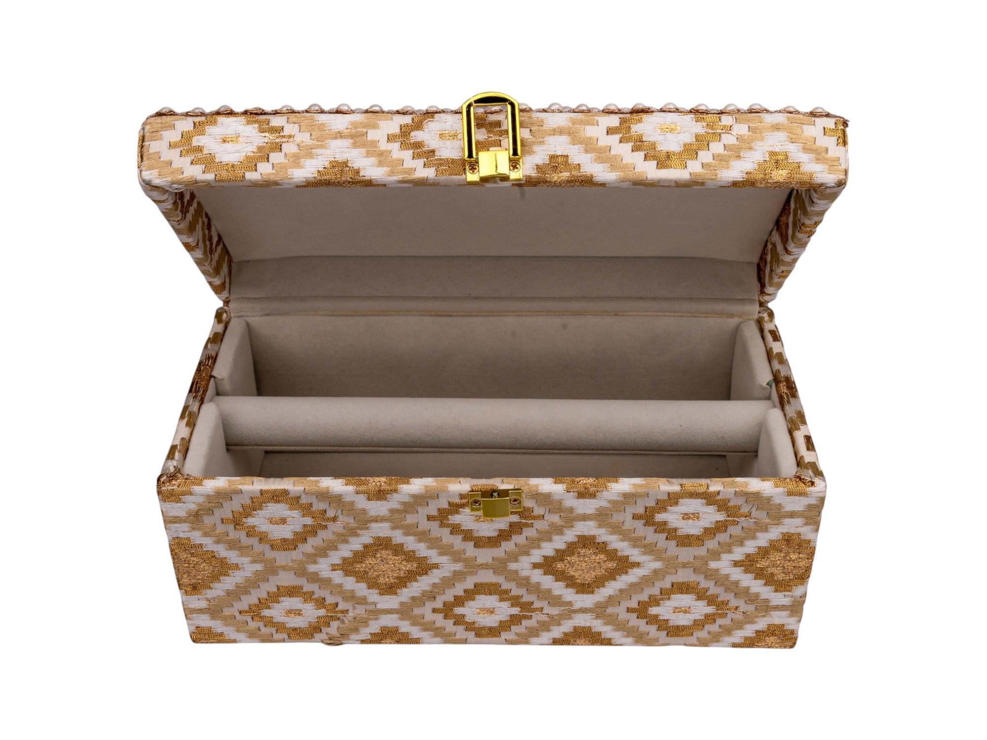 Handcrafted Pearl & Brocade Chooda Box - Golden