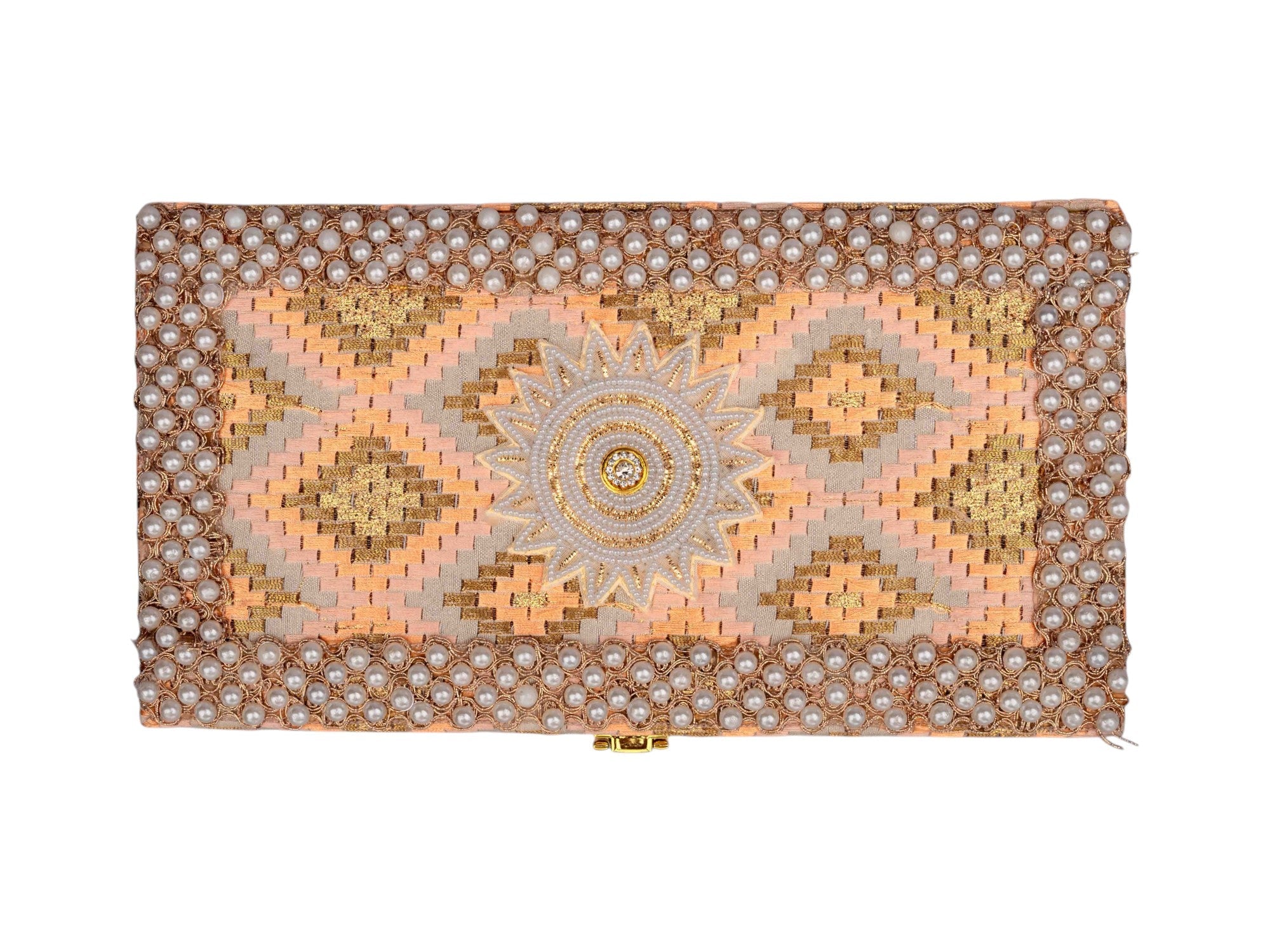 Handcrafted Pearl & Brocade Chooda Box - Pink