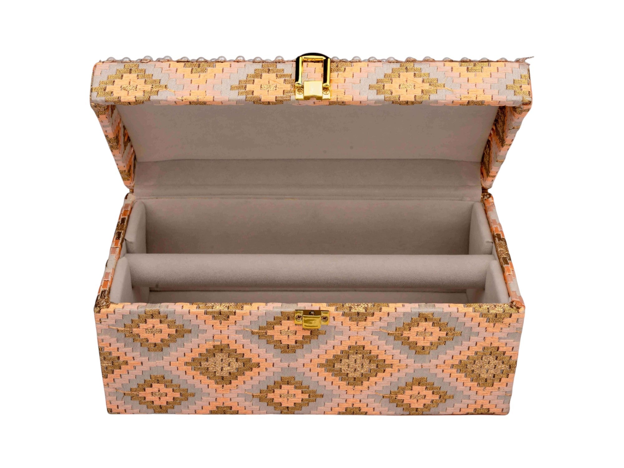 Handcrafted Pearl & Brocade Chooda Box - Pink