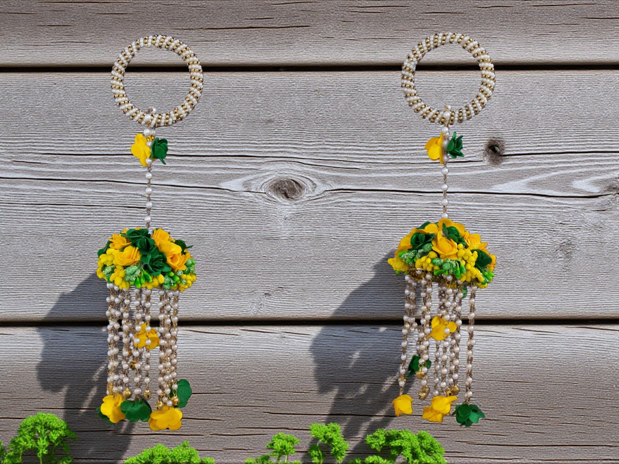 Handmade Bridal Floral Kaleera - green-Yellow